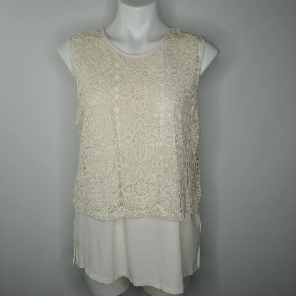 Vince Camuto Cream Crochet Lace Top